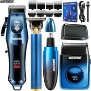 WEEME 4-Piece Mens Electric Hairdresser Set Complete Grooming Kit for Haircuts, Shaving, Sculpting & Nose/Eyebrow Trimming