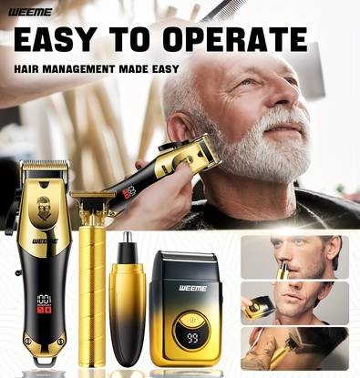 WEEME 4-Piece Mens Electric Hairdresser Set Complete Grooming Kit for Haircuts, Shaving, Sculpting & Nose/Eyebrow Trimming