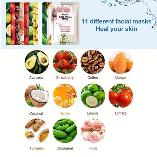 11pcs MOOYAM Fruit Facial Mask Set  Fresh Fruit Glow for Your Skin Perfect for At-Ho
