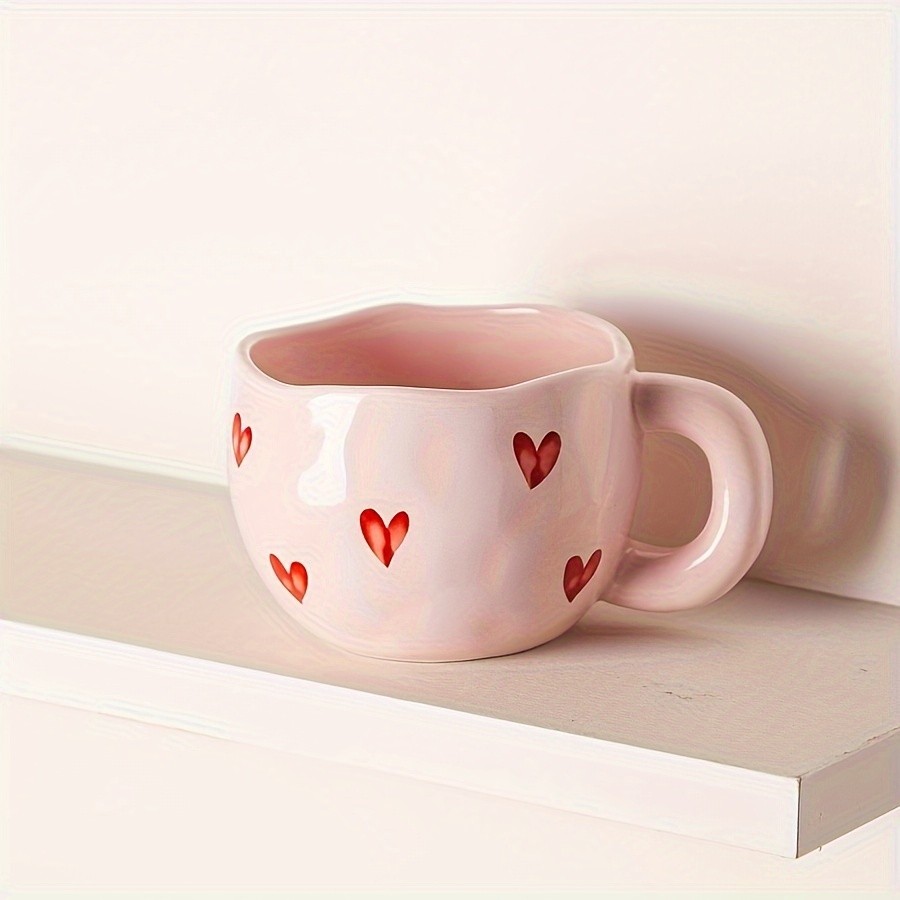 YUMIPLUS Romantic Ceramic Coffee Mug 9.5oz Heart Pattern Love-Inspired Cup for Couples & Everyday Use