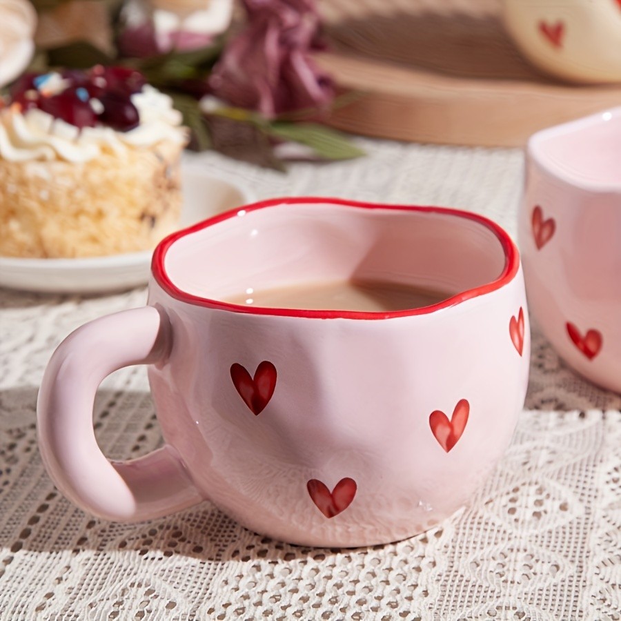 YUMIPLUS Romantic Ceramic Coffee Mug 9.5oz Heart Pattern Love-Inspired Cup for Couples & Everyday Use