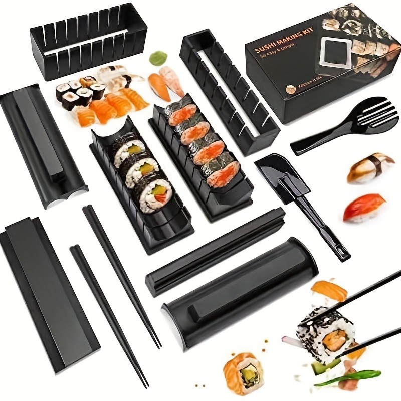 YUMIPLUS 10pcs Sushi Making Kit Premium Sushi Maker Set with Rice Roll Molds, Spreader & Chopsticks for Easy Homemade Sushi