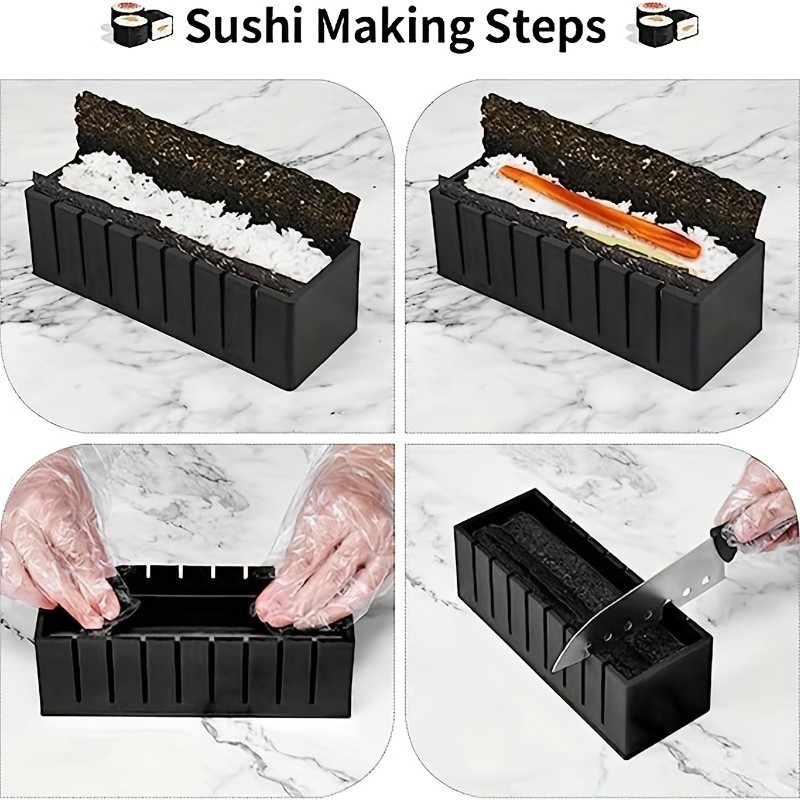 YUMIPLUS 10pcs Sushi Making Kit Premium Sushi Maker Set with Rice Roll Molds, Spreader & Chopsticks for Easy Homemade Sushi