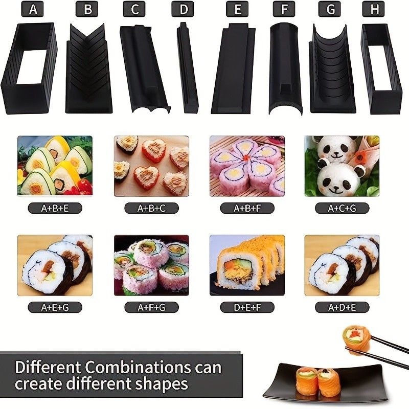 YUMIPLUS 10pcs Sushi Making Kit Premium Sushi Maker Set with Rice Roll Molds, Spreader & Chopsticks for Easy Homemade Sushi