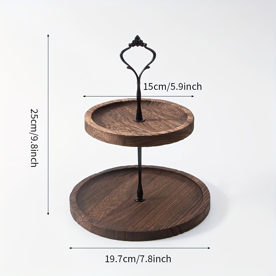 YUMIPLUS Rustic 2-Tier Wooden Cake Stand Farmhouse Cupcake Display with Iron Accents for Weddings, Birthdays & Parties