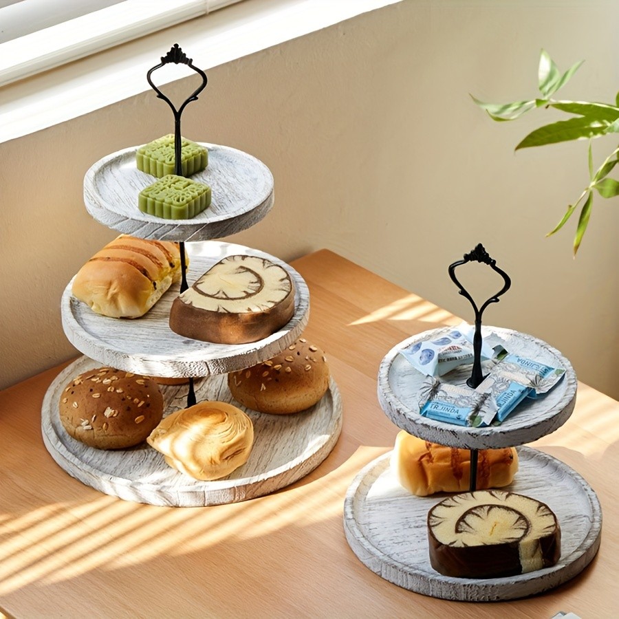 YUMIPLUS Rustic 2-Tier Wooden Cake Stand Farmhouse Cupcake Display with Iron Accents for Weddings, Birthdays & Parties