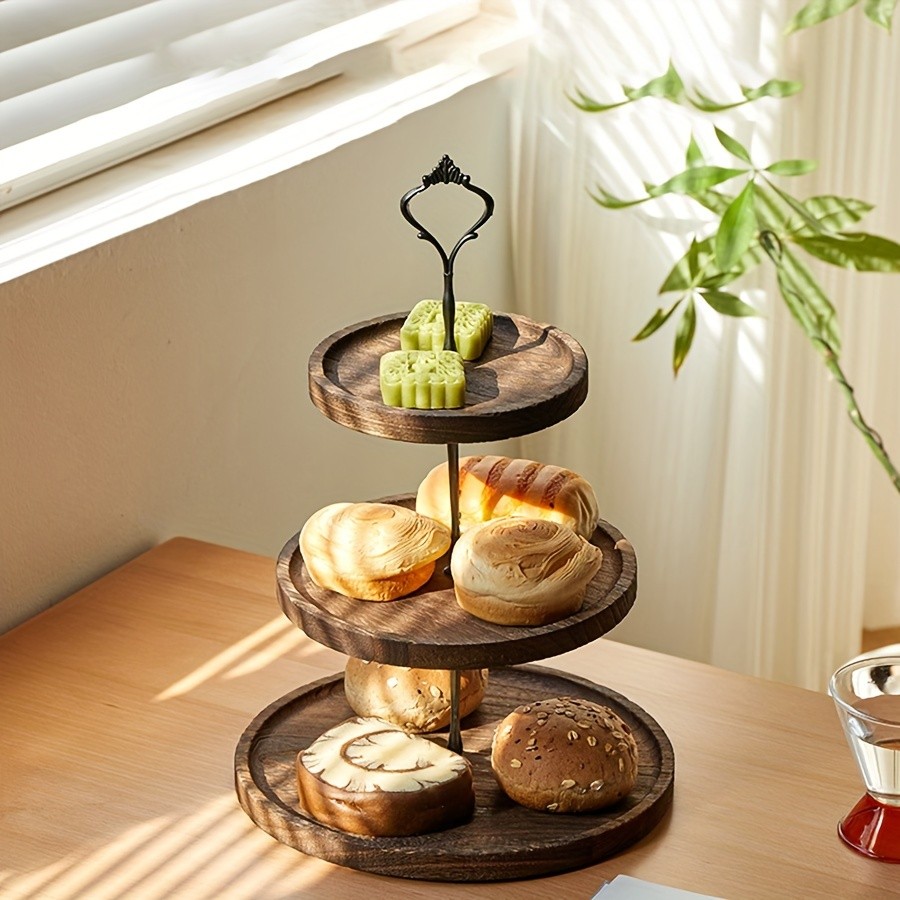 YUMIPLUS Rustic 2-Tier Wooden Cake Stand Farmhouse Cupcake Display with Iron Accents for Weddings, Birthdays & Parties