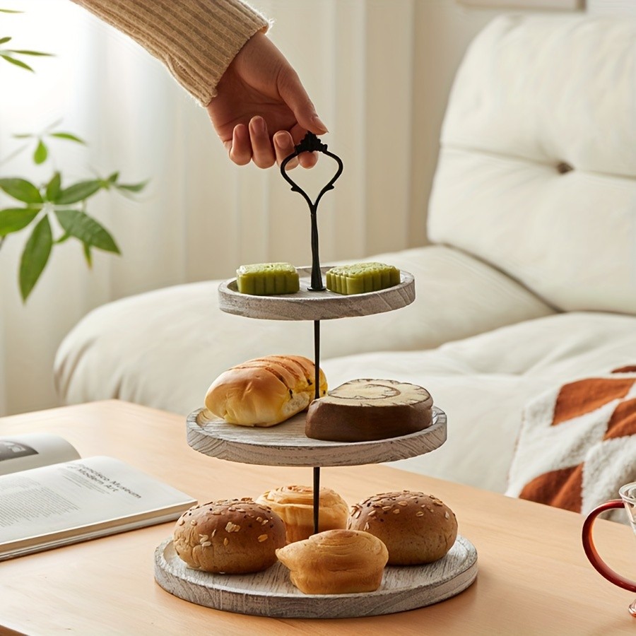 YUMIPLUS Rustic 2-Tier Wooden Cake Stand Farmhouse Cupcake Display with Iron Accents for Weddings, Birthdays & Parties