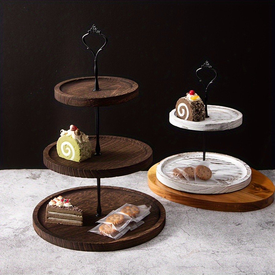 YUMIPLUS Rustic 2-Tier Wooden Cake Stand Farmhouse Cupcake Display with Iron Accents for Weddings, Birthdays & Parties