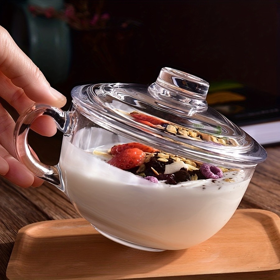 YUMIPLUS 17oz Clear Glass Cup with Lid Large Coffee & Breakfast Mug for Tea, Milk, Oats & Yogurt