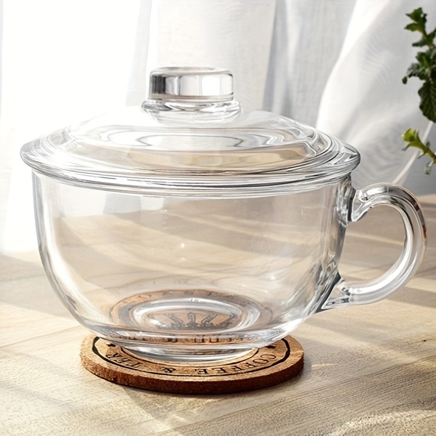 YUMIPLUS 17oz Clear Glass Cup with Lid Large Coffee & Breakfast Mug for Tea, Milk, Oats & Yogurt