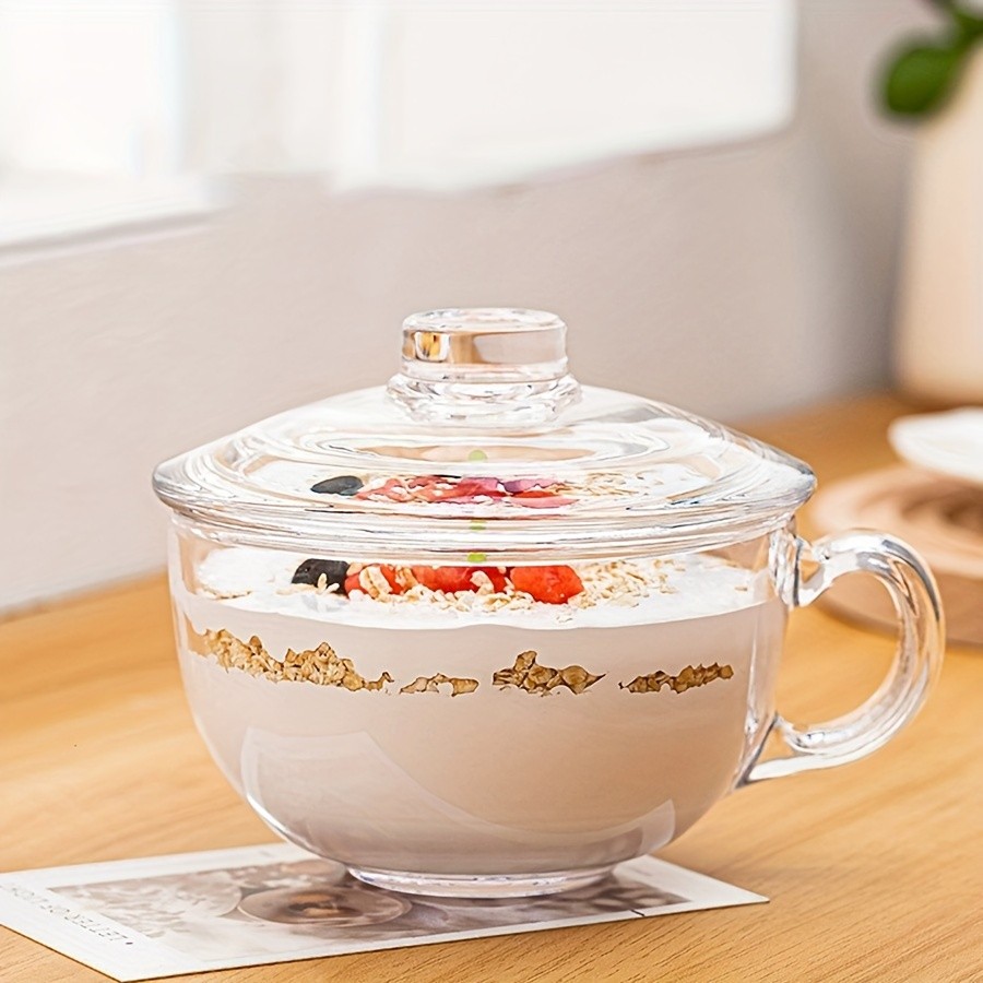 YUMIPLUS 17oz Clear Glass Cup with Lid Large Coffee & Breakfast Mug for Tea, Milk, Oats & Yogurt