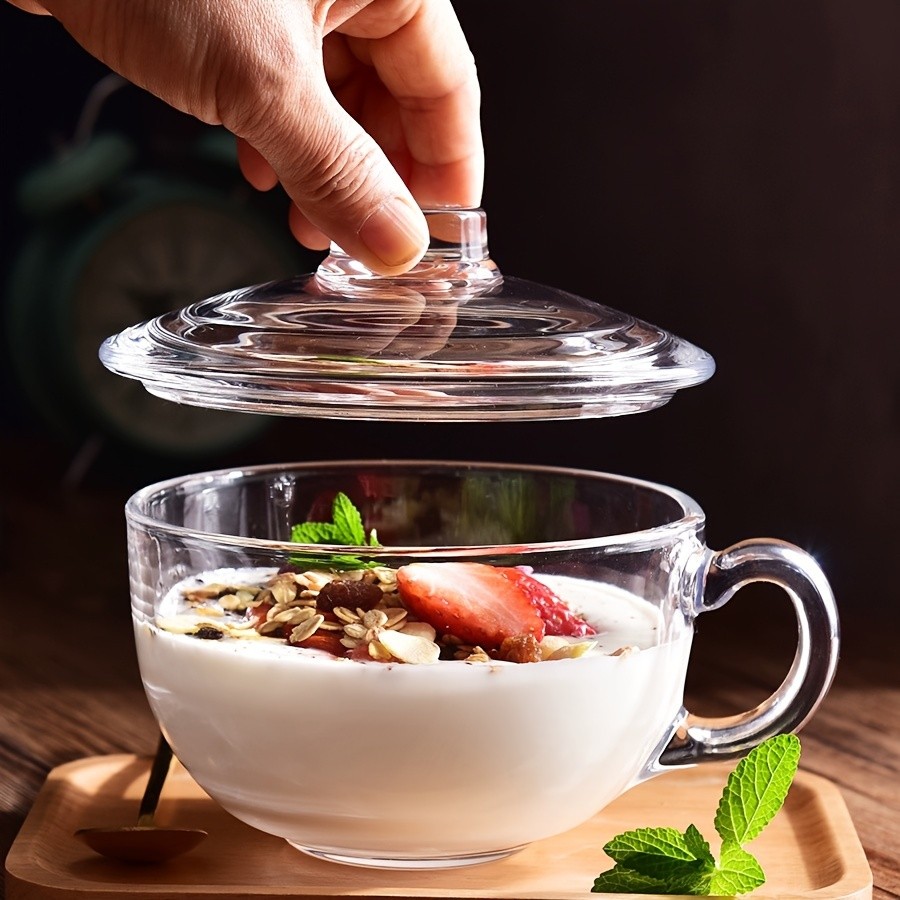 YUMIPLUS 17oz Clear Glass Cup with Lid  Large Coffee & Breakfast Mug for Tea, Milk, Oats & Yogurt
