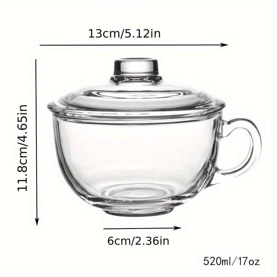 YUMIPLUS 17oz Clear Glass Cup with Lid  Large Coffee & Breakfast Mug for Tea, Milk, Oats & Yogurt