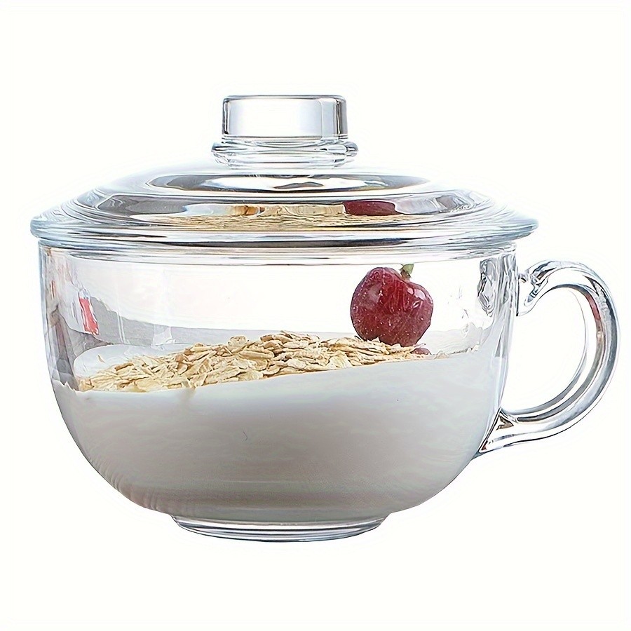 YUMIPLUS 17oz Clear Glass Cup with Lid Large Coffee & Breakfast Mug for Tea, Milk, Oats & Yogurt