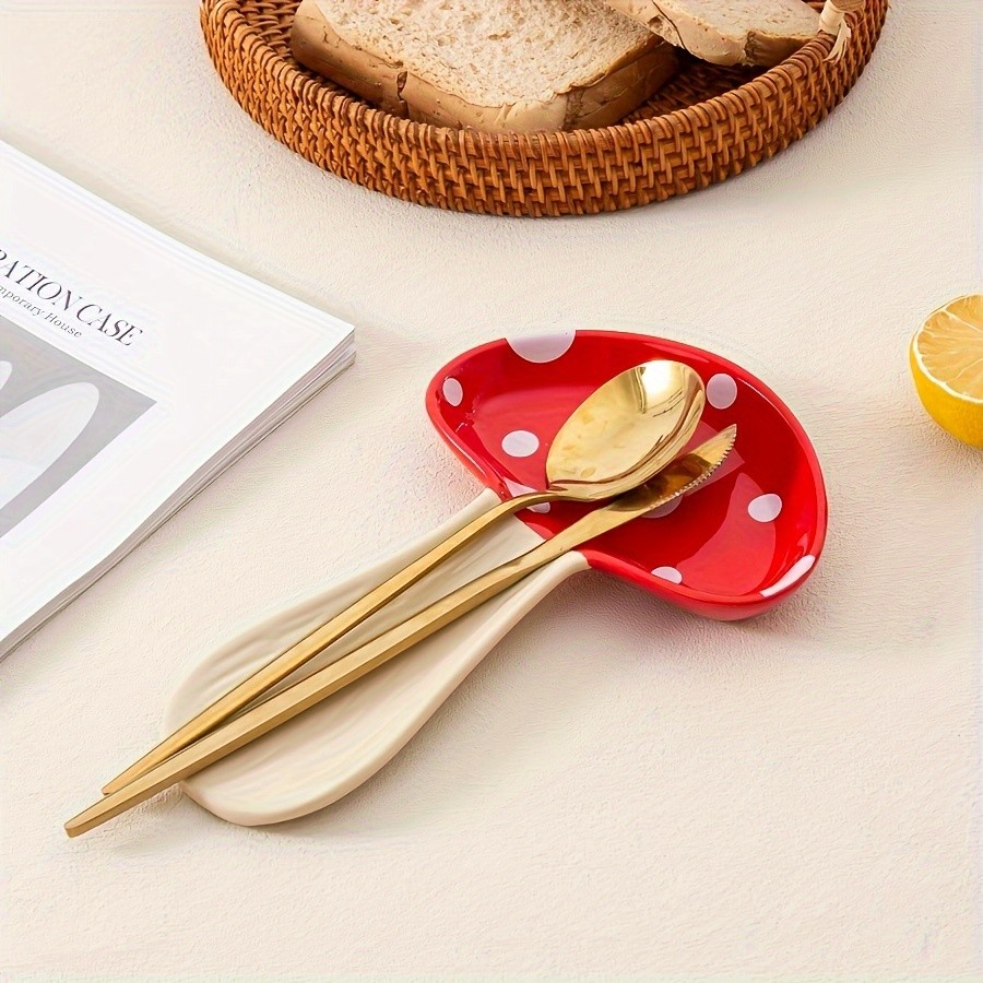 YUMIPLUS Ceramic Mushroom Spoon Rest High-Temperature Resistant, Cute & Exquisite Spoon Plate for Kitchen or Housewarming Gifts