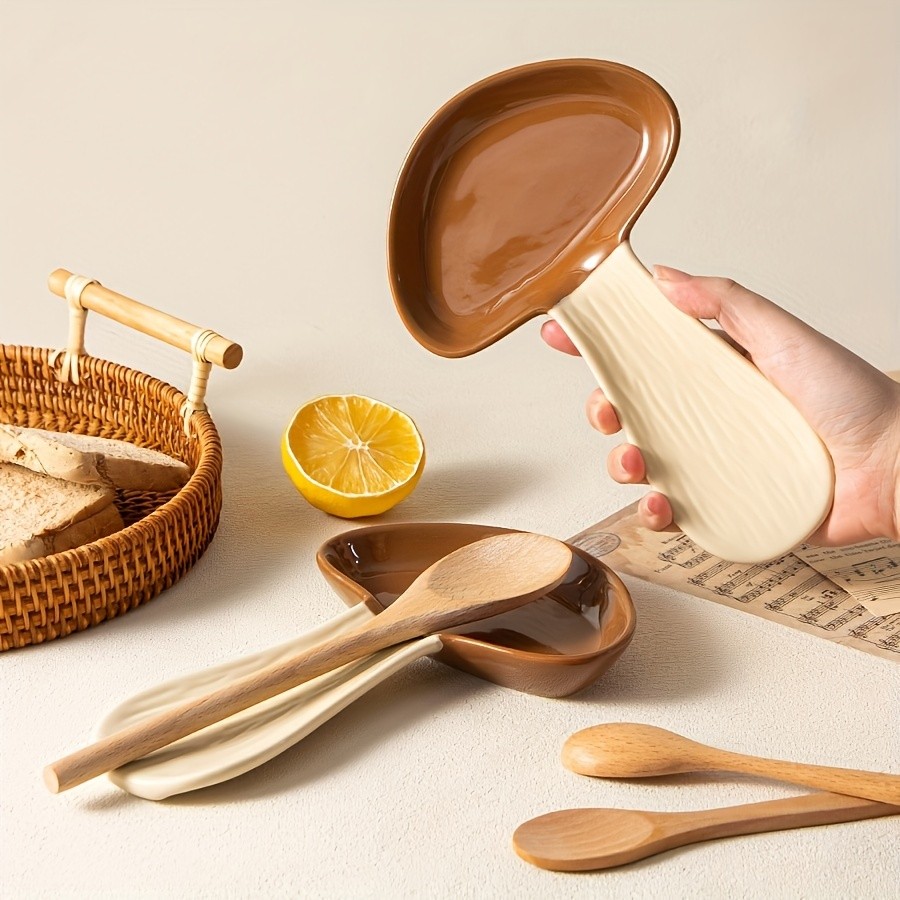 YUMIPLUS Ceramic Mushroom Spoon Rest  High-Temperature Resistant, Cute & Exquisite Spoon Plate for Kitchen or Housewarming Gifts