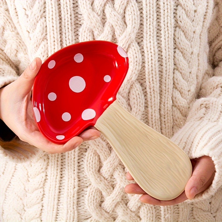 YUMIPLUS Ceramic Mushroom Spoon Rest High-Temperature Resistant, Cute & Exquisite Spoon Plate for Kitchen or Housewarming Gifts