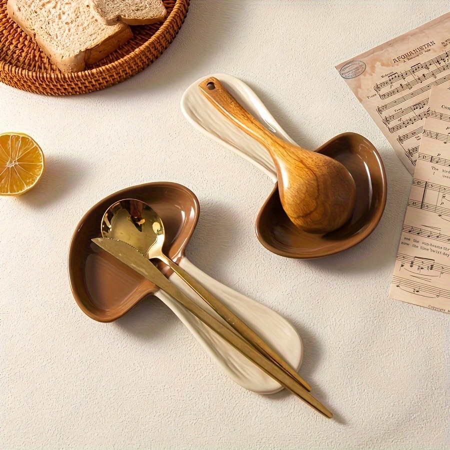 YUMIPLUS Ceramic Mushroom Spoon Rest High-Temperature Resistant, Cute & Exquisite Spoon Plate for Kitchen or Housewarming Gifts