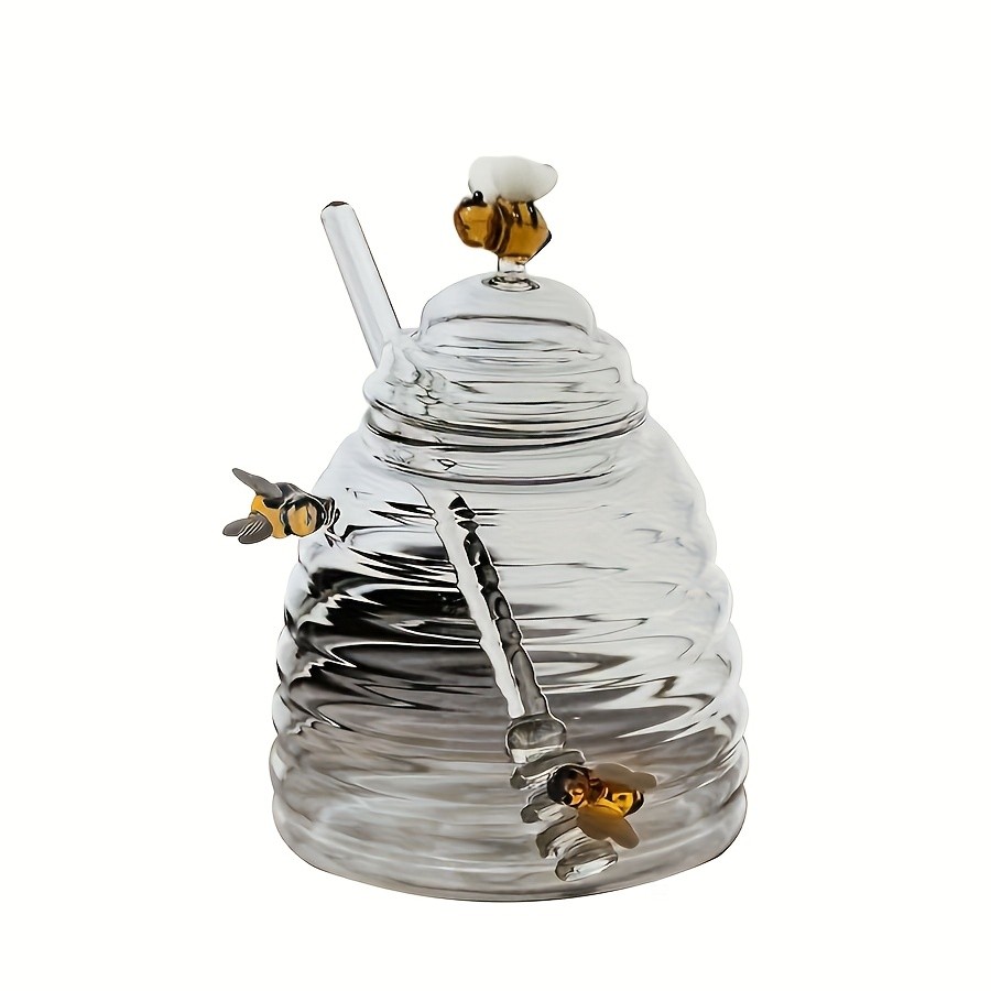 YUMIPLUS Glass Honey Jar with Dipper & Lid High Borosilicate Transparent Honey Container with Cute Bee Decorations