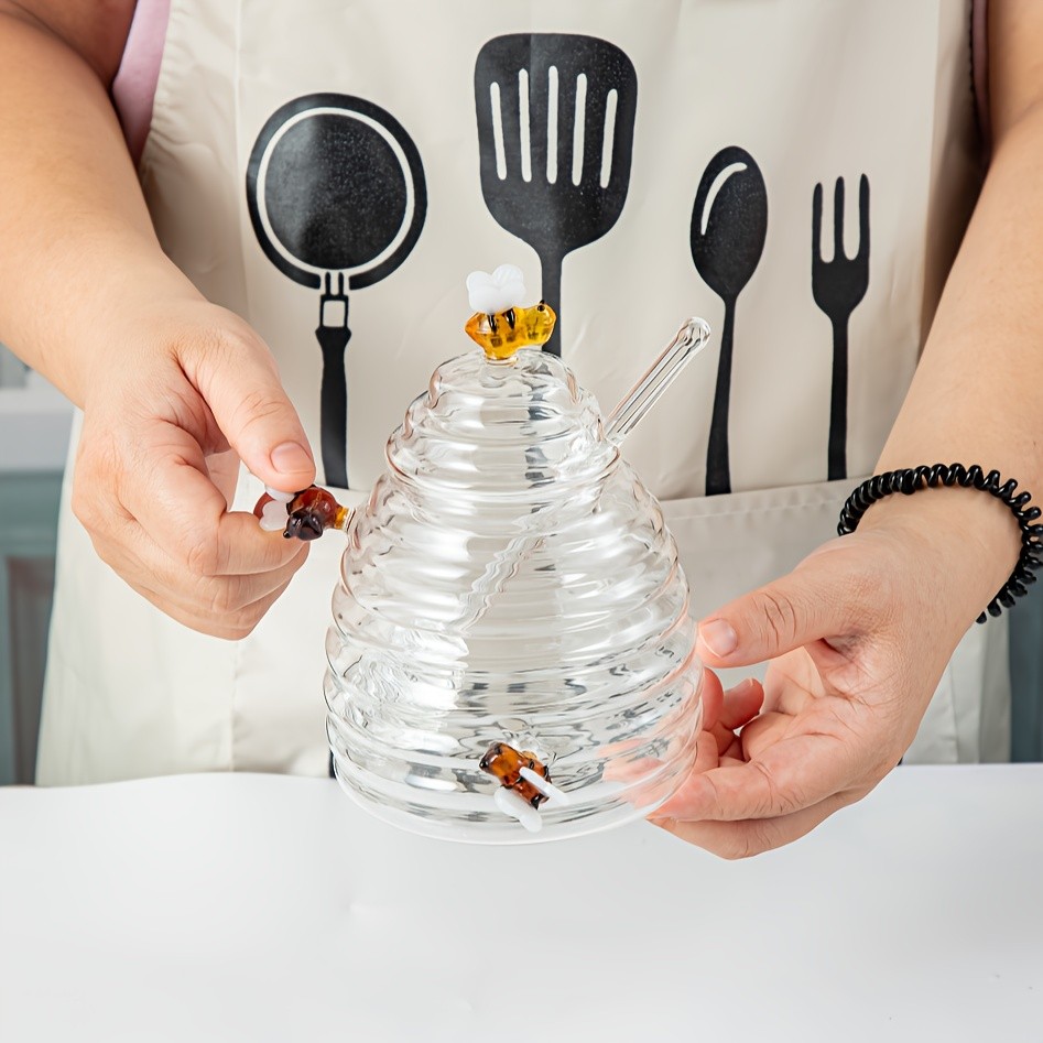 YUMIPLUS Glass Honey Jar with Dipper & Lid High Borosilicate Transparent Honey Container with Cute Bee Decorations