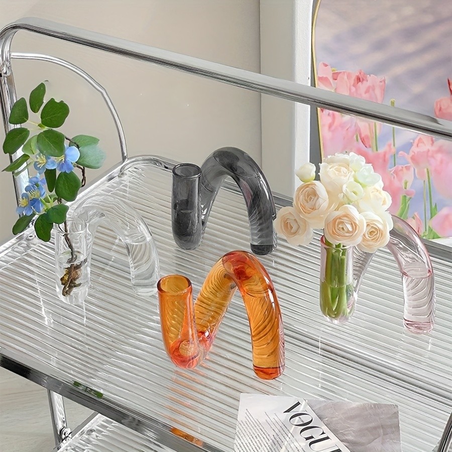 YUMIPLUS Modern Creative Irregular Shaped Glass Vase Transparent Nordic Pedestal Centerpiece for Dining & Living Room Dcor