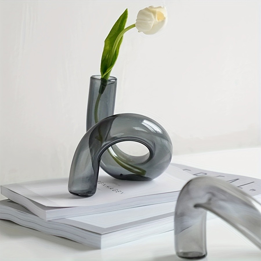 YUMIPLUS Modern Creative Irregular Shaped Glass Vase Transparent Nordic Pedestal Centerpiece for Dining & Living Room Dcor