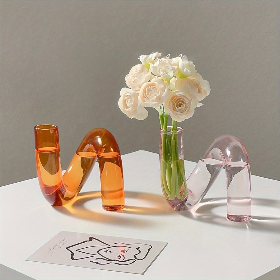 YUMIPLUS Modern Creative Irregular Shaped Glass Vase Transparent Nordic Pedestal Centerpiece for Dining & Living Room Dcor