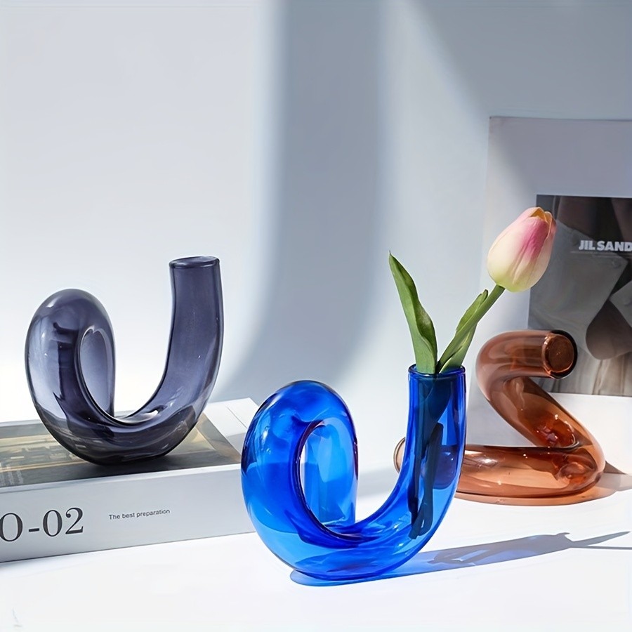 YUMIPLUS Modern Creative Irregular Shaped Glass Vase Transparent Nordic Pedestal Centerpiece for Dining & Living Room Dcor