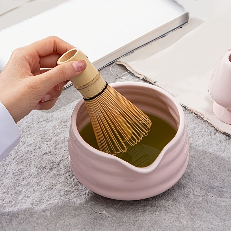 YUMIPLUS Pink Ceramic Matcha Bowl & Whisk Set Complete Matcha Tea Set for Home or Restaurant Latte Art Ceremony