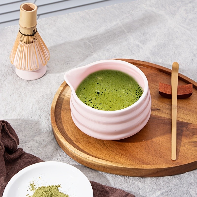 YUMIPLUS Pink Ceramic Matcha Bowl & Whisk Set Complete Matcha Tea Set for Home or Restaurant Latte Art Ceremony