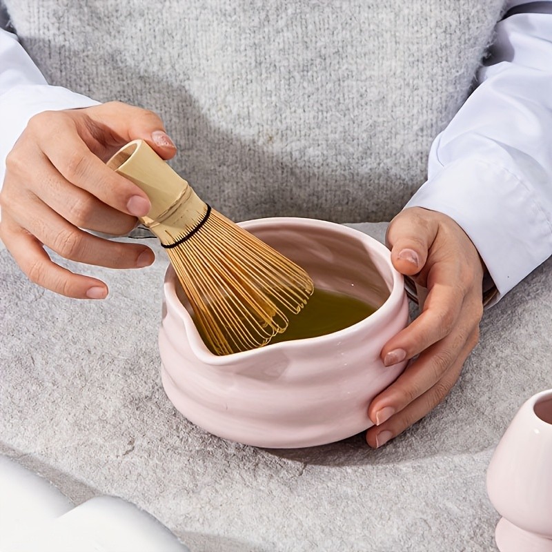 YUMIPLUS Pink Ceramic Matcha Bowl & Whisk Set Complete Matcha Tea Set for Home or Restaurant Latte Art Ceremony