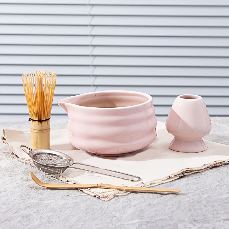 YUMIPLUS Pink Ceramic Matcha Bowl & Whisk Set Complete Matcha Tea Set for Home or Restaurant Latte Art Ceremony