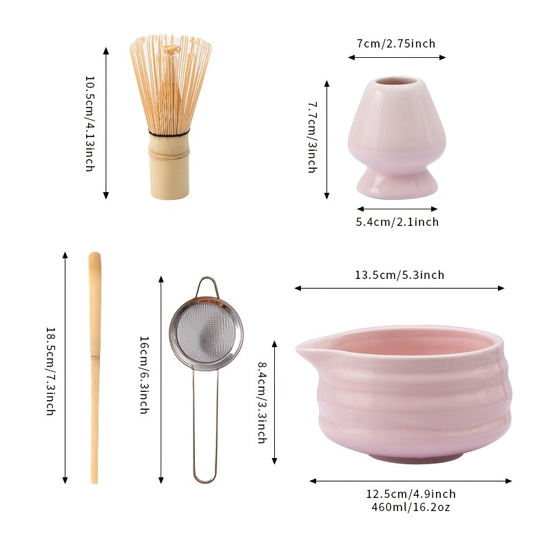 YUMIPLUS Pink Ceramic Matcha Bowl & Whisk Set  Complete Matcha Tea Set for Home or Restaurant Latte Art Ceremony