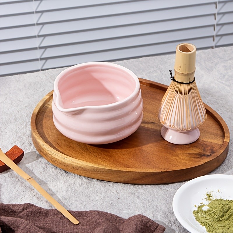 YUMIPLUS Pink Ceramic Matcha Bowl & Whisk Set Complete Matcha Tea Set for Home or Restaurant Latte Art Ceremony