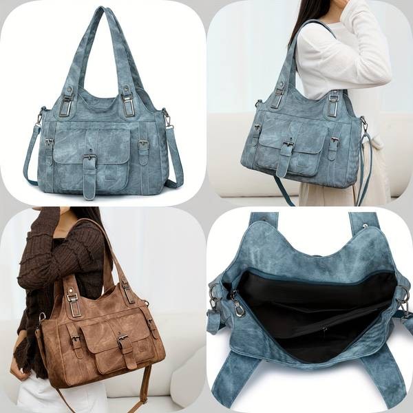 Taole Womens Retro Synthetic Tote Bag Vintage Style with Detachable Strap & Golden-Tone Hardware