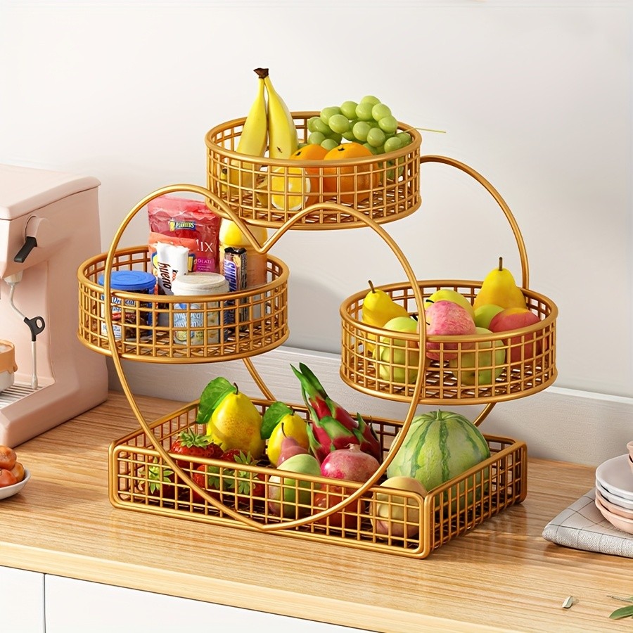 YUMIPLUS Heart-Shaped 3-Tier Fruit Basket Elegant Countertop Display for Snacks, Fruits & Events