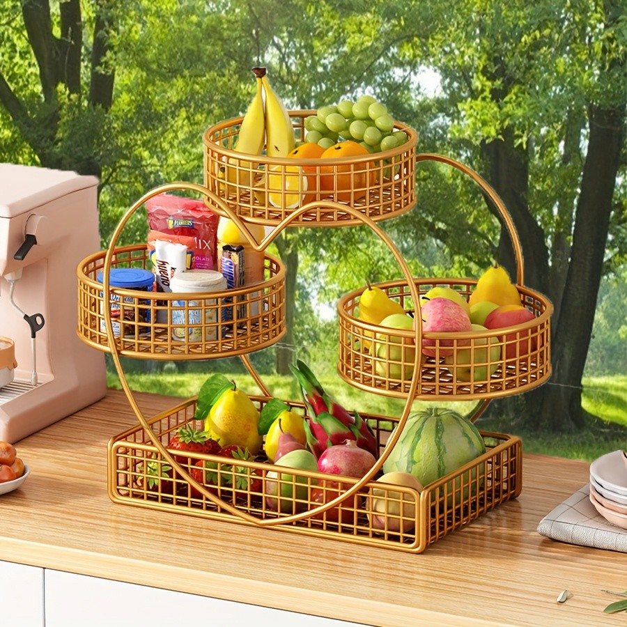YUMIPLUS Heart-Shaped 3-Tier Fruit Basket Elegant Countertop Display for Snacks, Fruits & Events