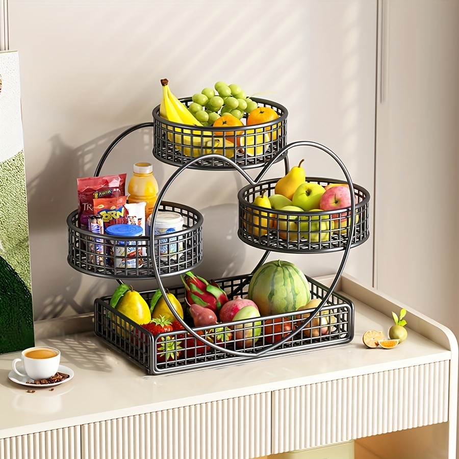 YUMIPLUS Heart-Shaped 3-Tier Fruit Basket Elegant Countertop Display for Snacks, Fruits & Events