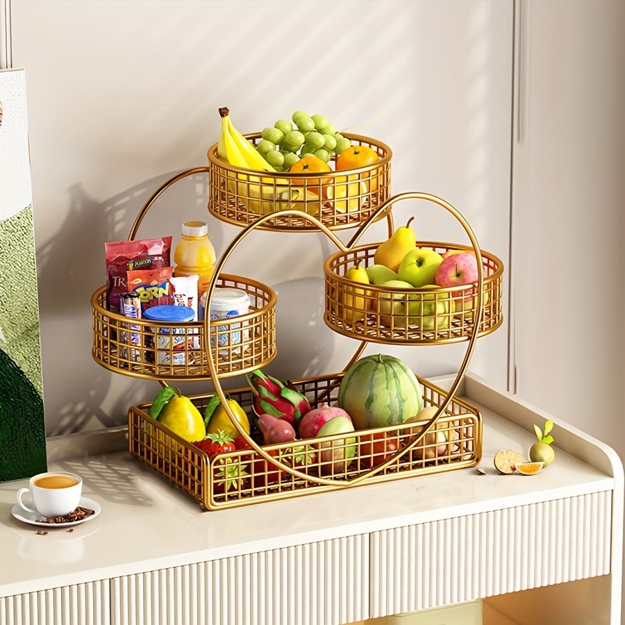 YUMIPLUS Heart-Shaped 3-Tier Fruit Basket Elegant Countertop Display for Snacks, Fruits & Events