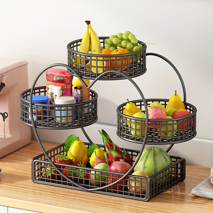YUMIPLUS Heart-Shaped 3-Tier Fruit Basket Elegant Countertop Display for Snacks, Fruits & Events