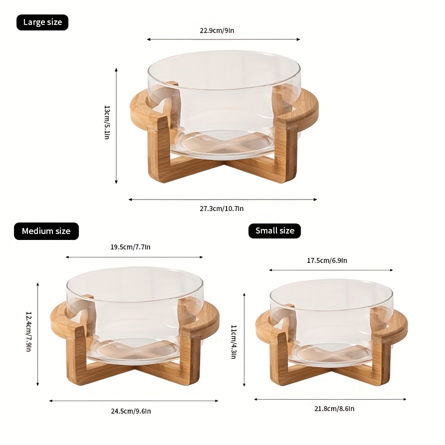 YUMIPLUS Glass Fruit Plate with Bamboo Base Elegant Snack & Salad Bowl for Home, Restaurant & Hotel Use