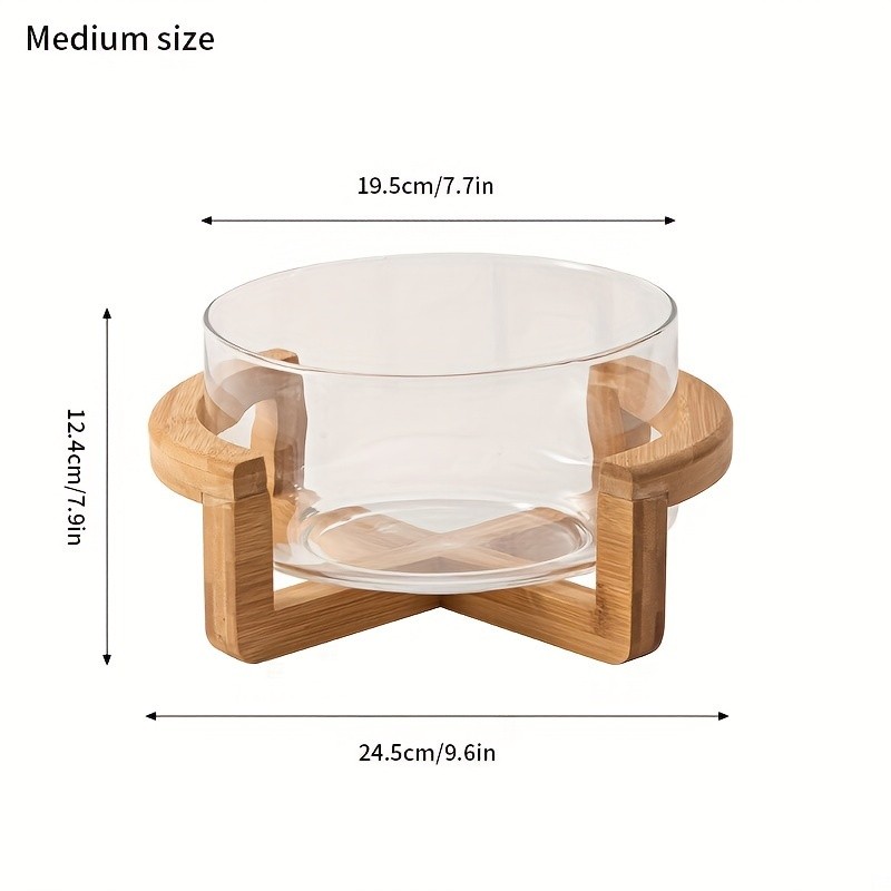 YUMIPLUS Glass Fruit Plate with Bamboo Base Elegant Snack & Salad Bowl for Home, Restaurant & Hotel Use