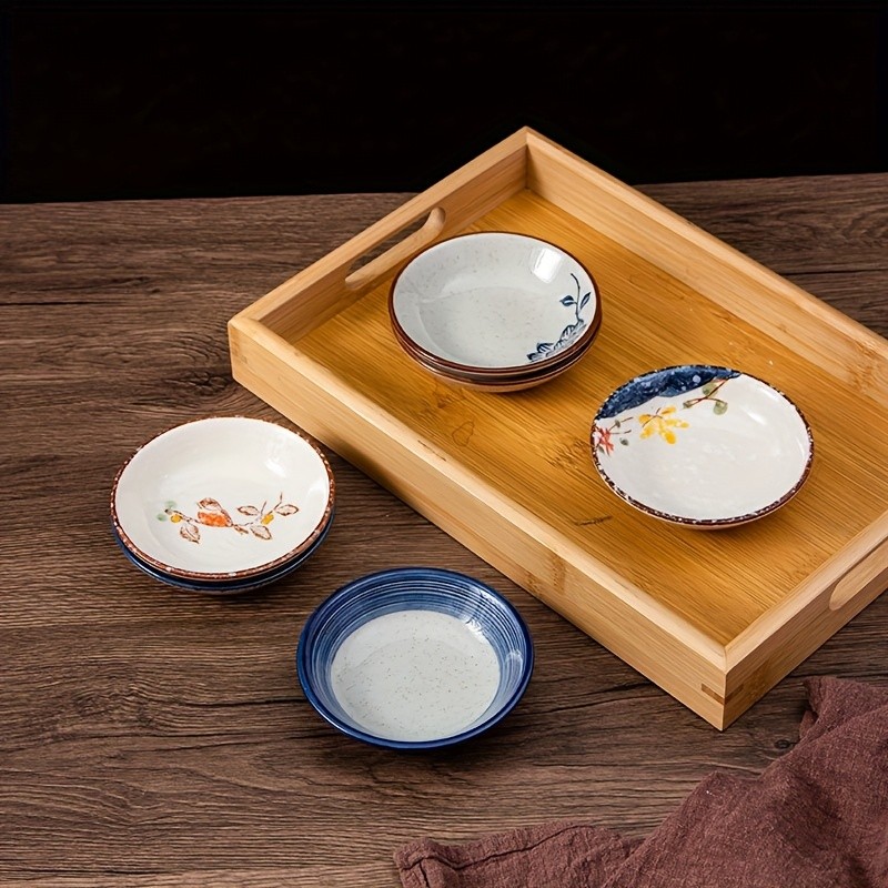 YUMIPLUS Japanese Retro Ceramic Side Dish Bowls Set (6pcs) Traditional Porcelain Seasoning & Soy Sauce Dipping Plates