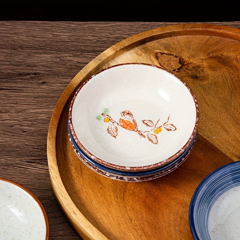 YUMIPLUS Japanese Retro Ceramic Side Dish Bowls Set (6pcs) Traditional Porcelain Seasoning & Soy Sauce Dipping Plates