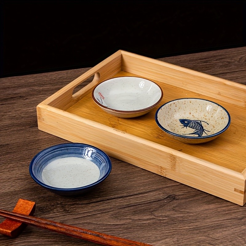 YUMIPLUS Japanese Retro Ceramic Side Dish Bowls Set (6pcs) Traditional Porcelain Seasoning & Soy Sauce Dipping Plates