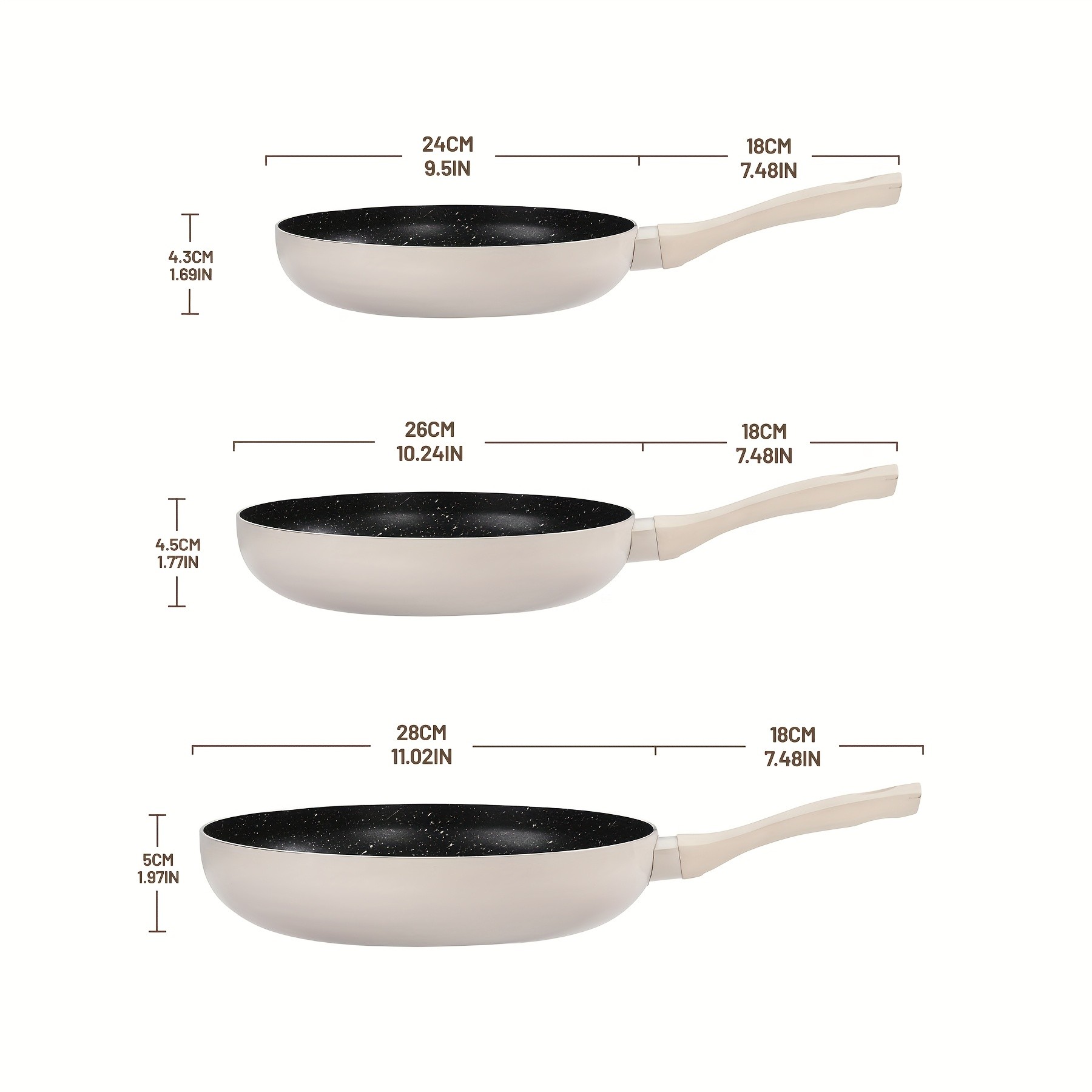 KPXSIAION Non-Stick Granite Frying Pan Set PFOA-Free Skillets for All Stoves (9.45'' / 10.25'' / 11'')