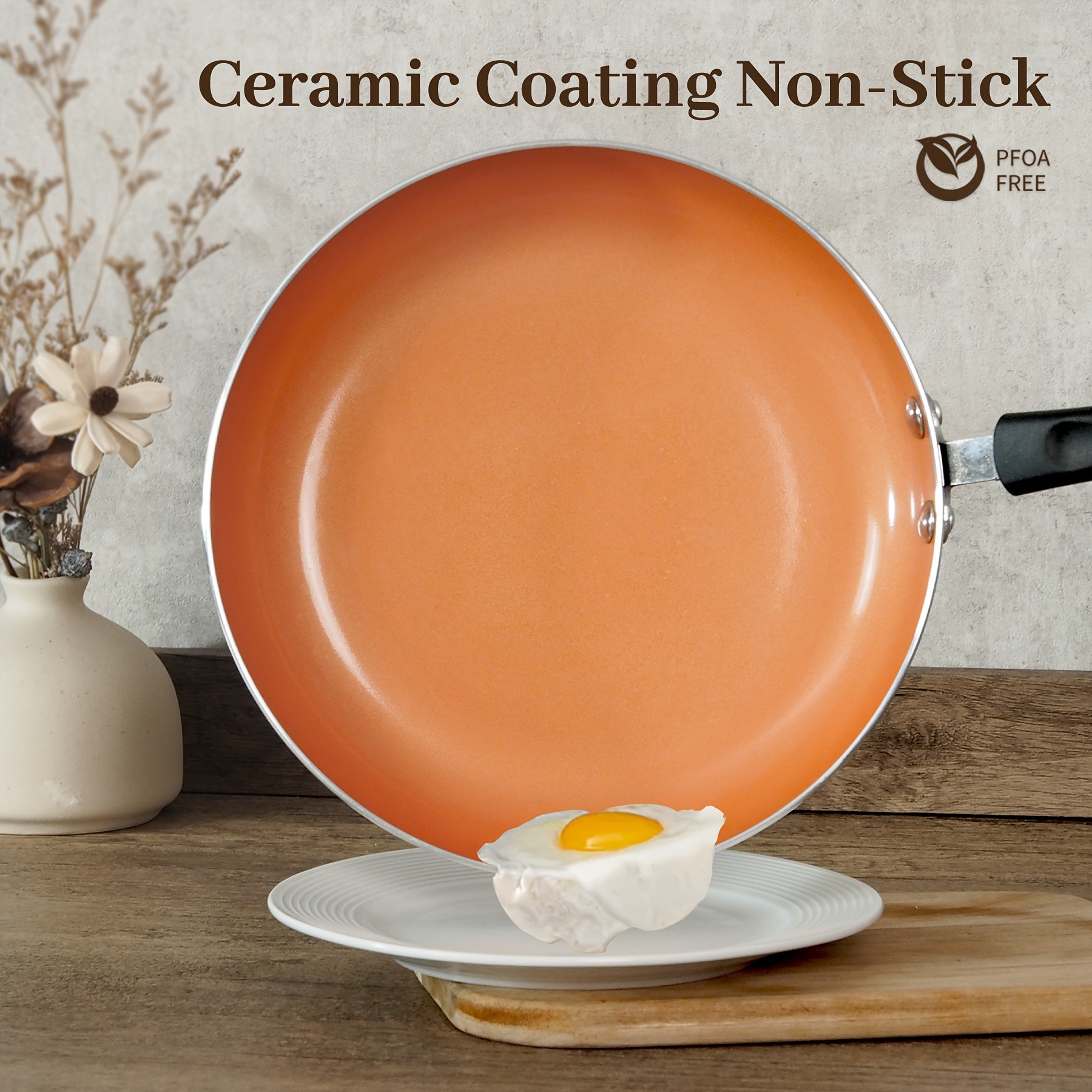 KPXSIAION Nonstick Frying Pan Set (3pcs) Golden Ceramic Coating Induction Skillet Set for Eggs, Omelettes & Everyday Cooking