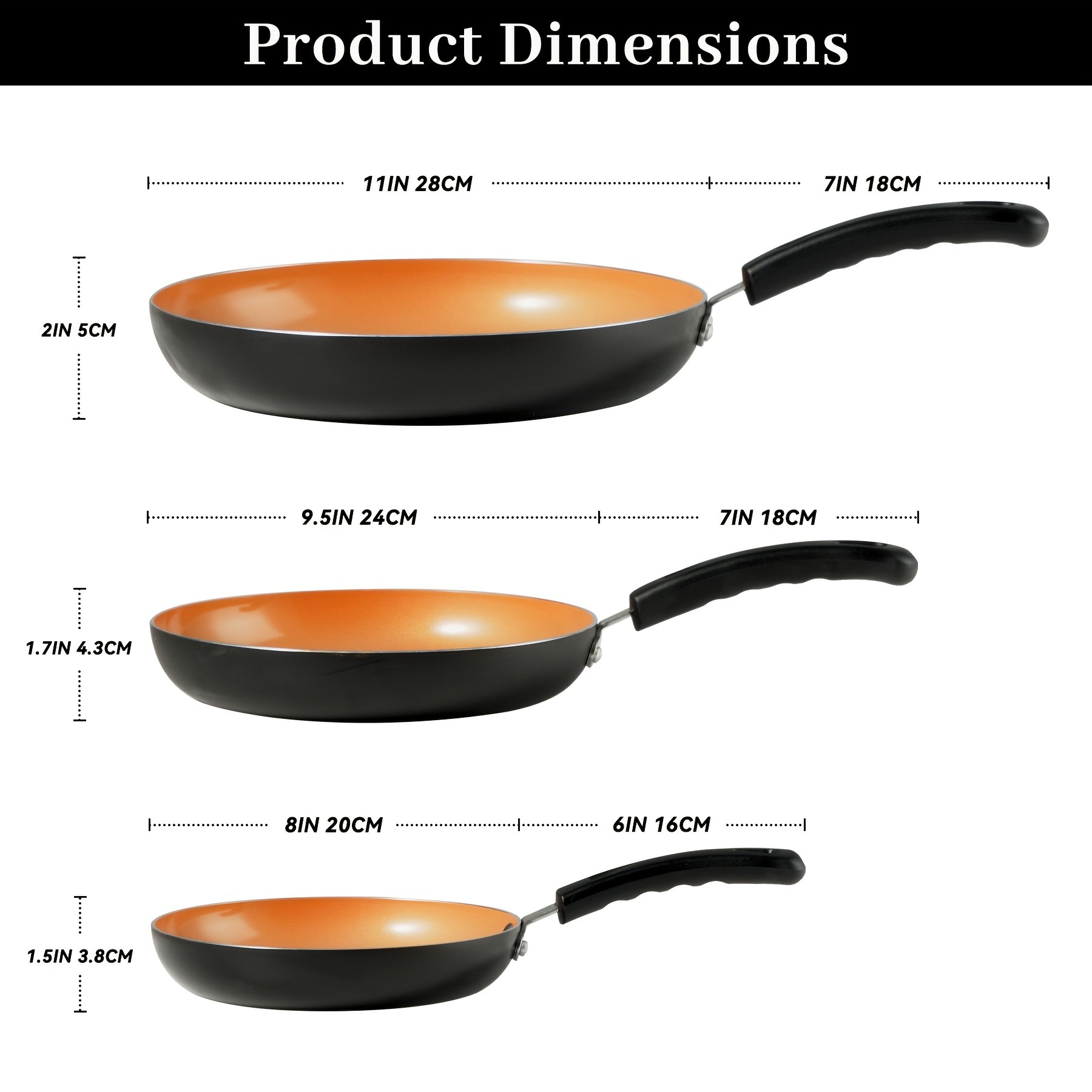 KPXSIAION Nonstick Frying Pan Set (3pcs) Golden Ceramic Coating Induction Skillet Set for Eggs, Omelettes & Everyday Cooking