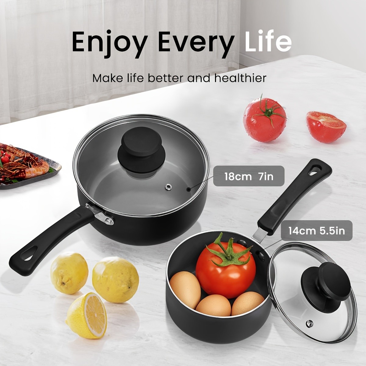 KPXSIAION Nonstick Sauce Pan Set (1QT + 2QT) Induction-Compatible Aluminum Pots with Lids for Everyday Home Cooking